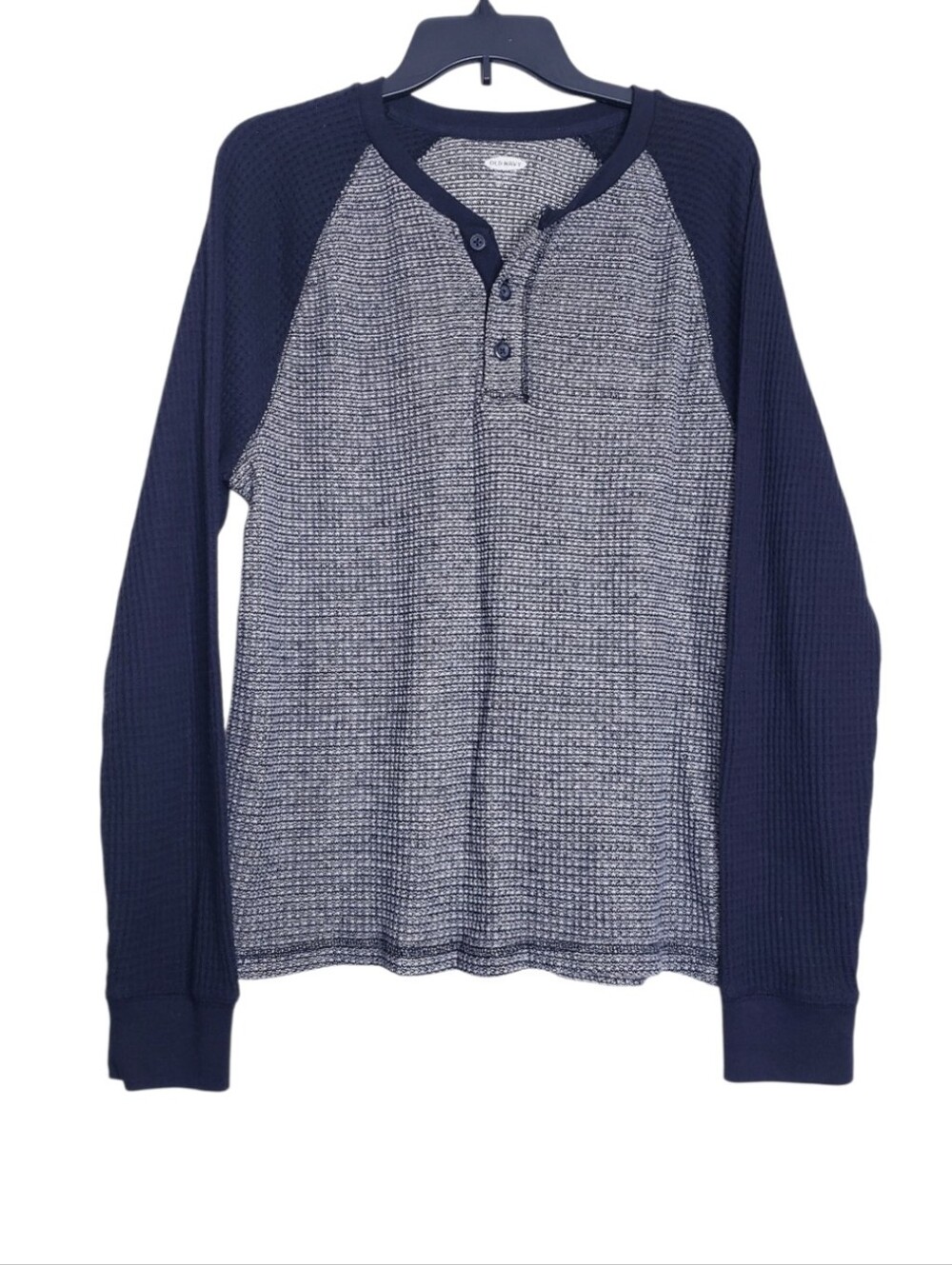 Old Navy Gray & Black Raglan Long Sleeve Henley Shirt Pullover Men's Size Large
